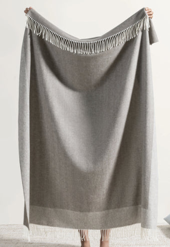 Mink Border Herringbone Throw