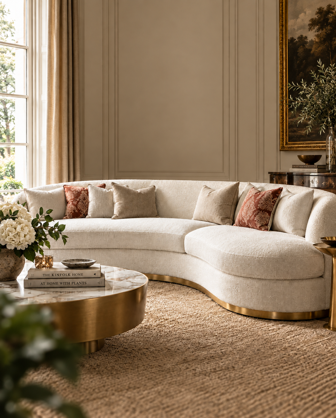 Bermuda Curved Sofa – Cotton Linen Canvas, 4-Seat, Handcrafted in Britain | 1 Red Door Lane