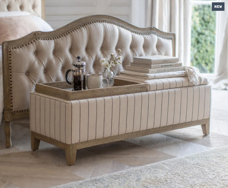 Derby Stripe Storage Ottoman With Tray