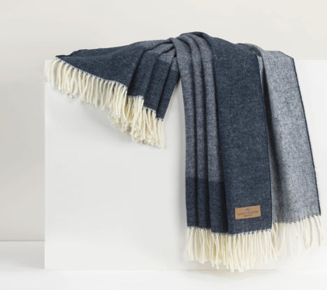 Navy Border Herringbone Throw