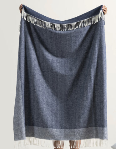 Navy Border Herringbone Throw
