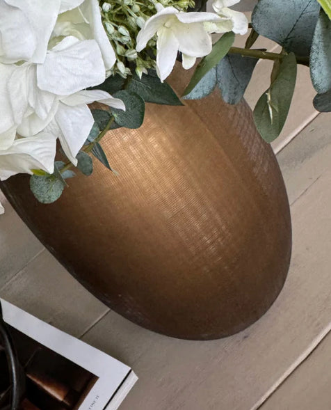Faux Eucalyptus, Ranunculus and Anemone in a Gold Glass Vase