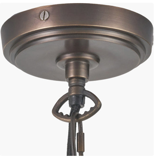 Antique Bronze 6 Arm Pendant with Cream Silk Lampshades